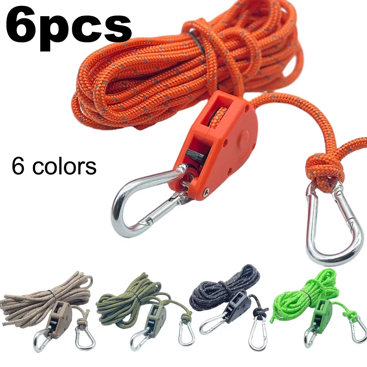 4M Camping Tent Tie Down Fastener Rope Adjustable Parachute Nylon Cord Awning Rope Ratchet Hanger Pulley Hook Tightening Strap