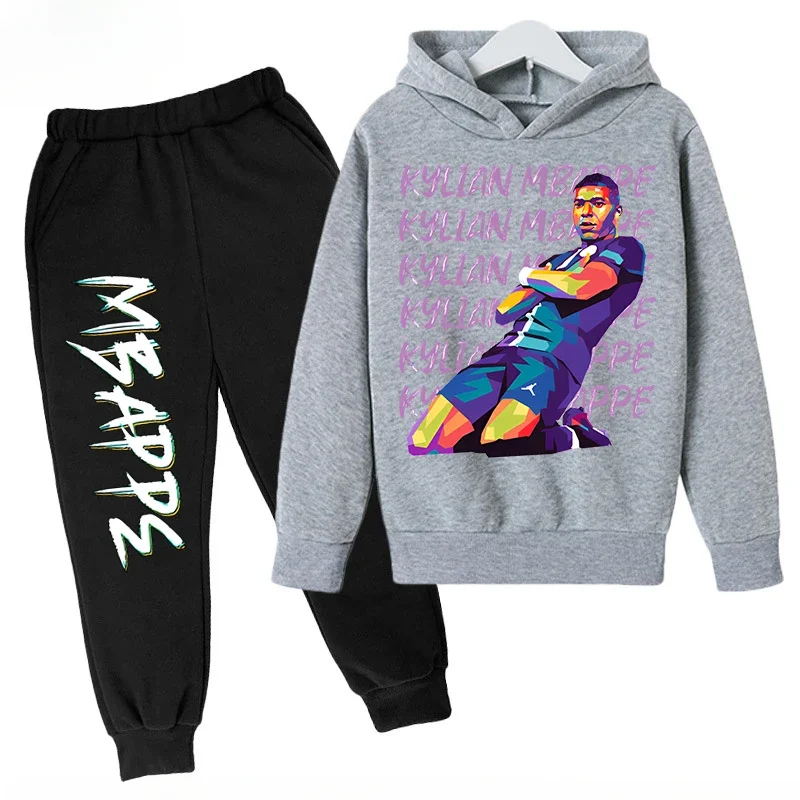 thumbnail image 1 of Conjunto de sudadera y pantalones con estampado de Mbappé para niños, primavera y otoño, conjunto de ropa deportiva de 2 piezas para niños y niñas, ropa para niños, 1 of 5