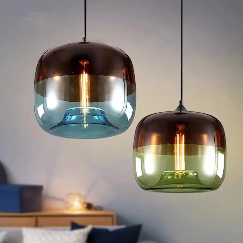 Post modern glass pendant light Nordic Colorful Hanging light  Art deco  E27 LED For Restaurant Living Room kitchen bar light