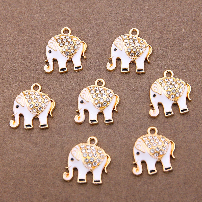 10pcs Fashion Enamel Inlaid rhinestones Elephant Charms Necklace