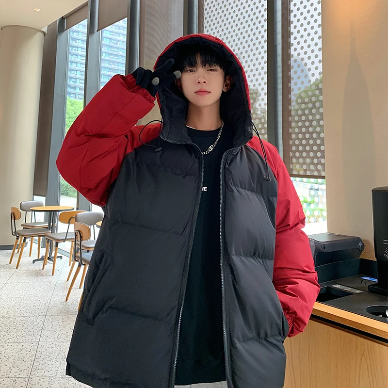 

Privathinker Contrast Color Patchwork Puffer Jacket Bubble Coat Men Winter Thick Parkas Inside Pockets Windbreak Cotton Jacket