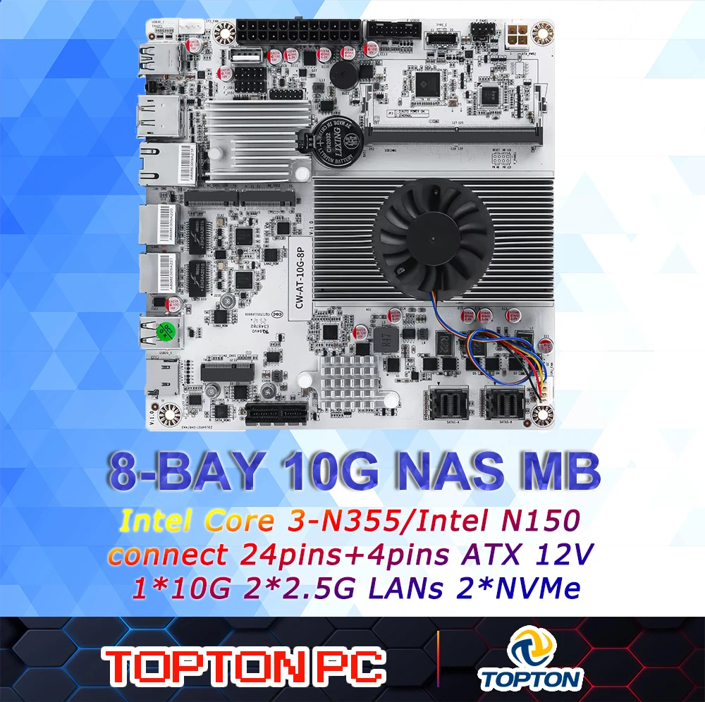 TOPTON N22 N150/N100/i3-N305 8-Bay 10G NAS Motherboard 2xNVMe