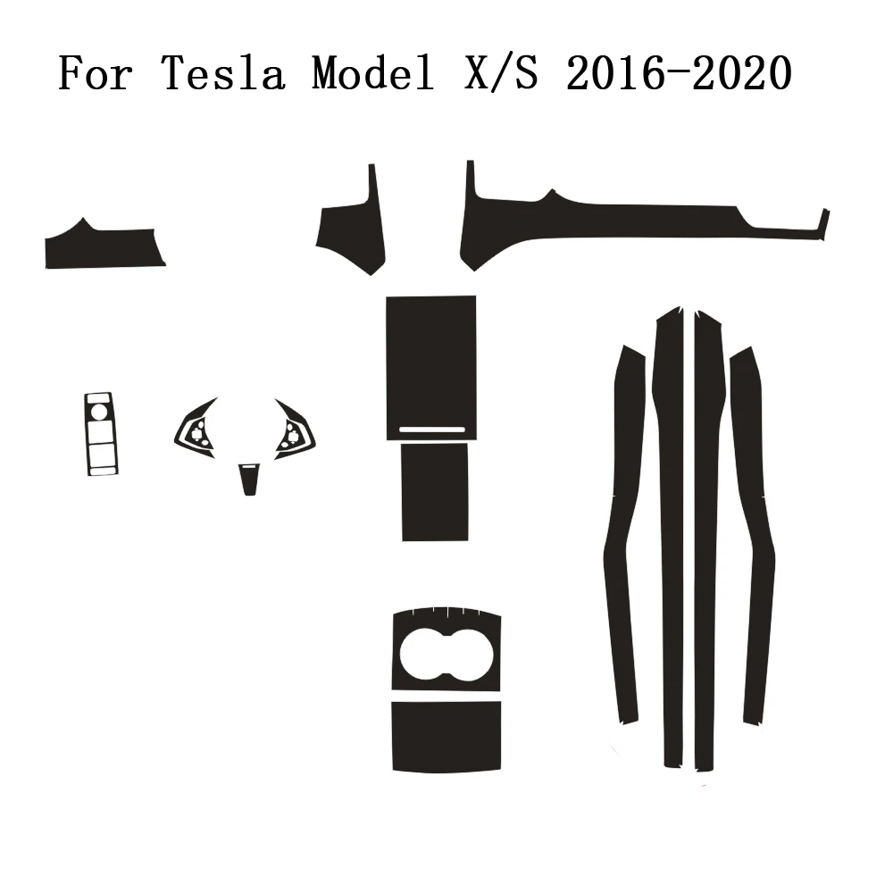 테슬라 모델 X S 2012-2020용 카본 파이버 자동차 필름 인테리어 스티커 센터 콘솔 기어 대시보드 에어 도어 핸들 리프트 패널