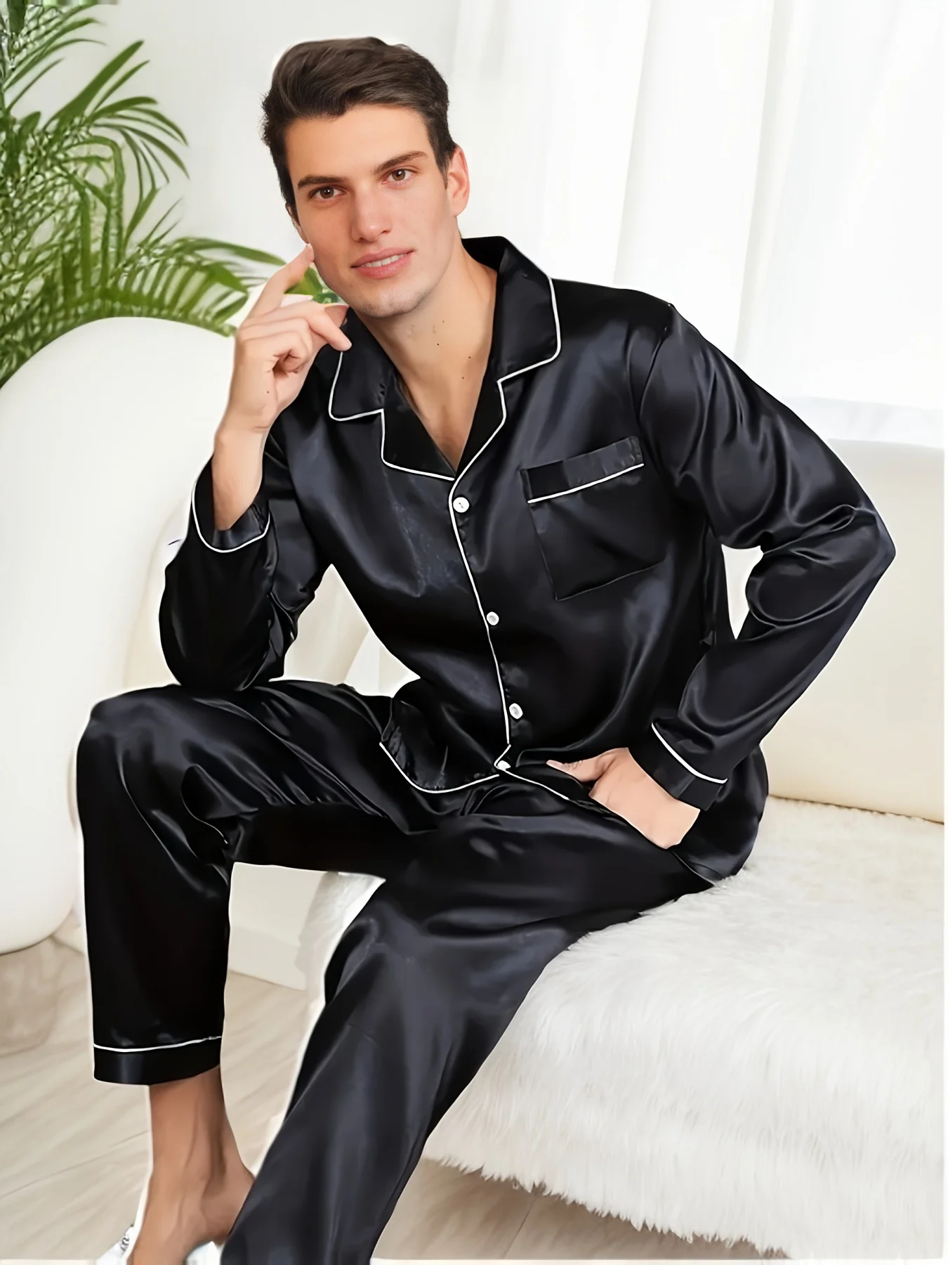 Conjunto-de-pijama-de-seda-para-hombre-ropa-de-dormir-de-manga-larga-de ...