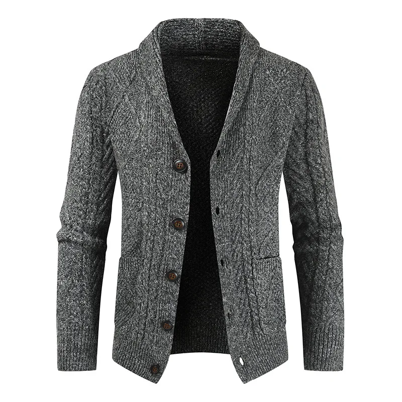 Winter New Knitted Hooked Sweater Men Fashion Slim Fit Cardigan Men's Causal Thicken Warm Coats Solid Single Breasted Male Tops