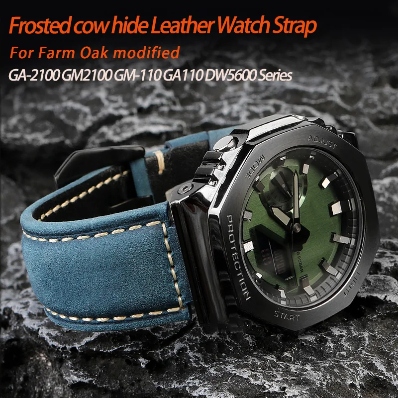 

Farm Oak modified For Casio G-SHOCK GA-2100 GM2100 GM-110 GA110 DW5600 Series Frosted cow hide Leather Watch Strap Men