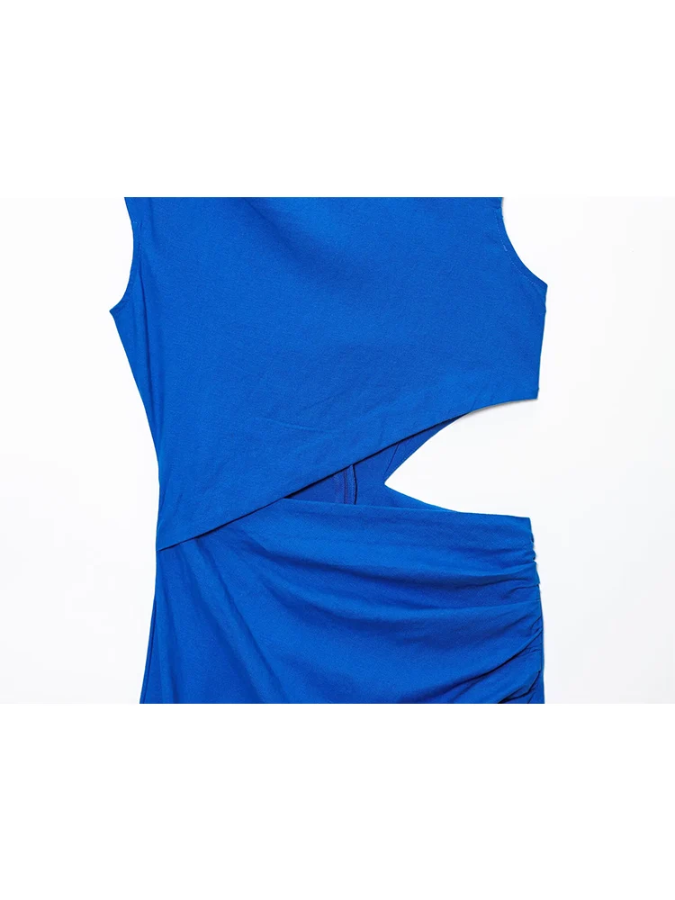 TFMLN New Female Midi Dress Tight Sleeveless Round Collar Bodycon Chic Hollow Out Design Dresses Casual Beach Streetwear Summer