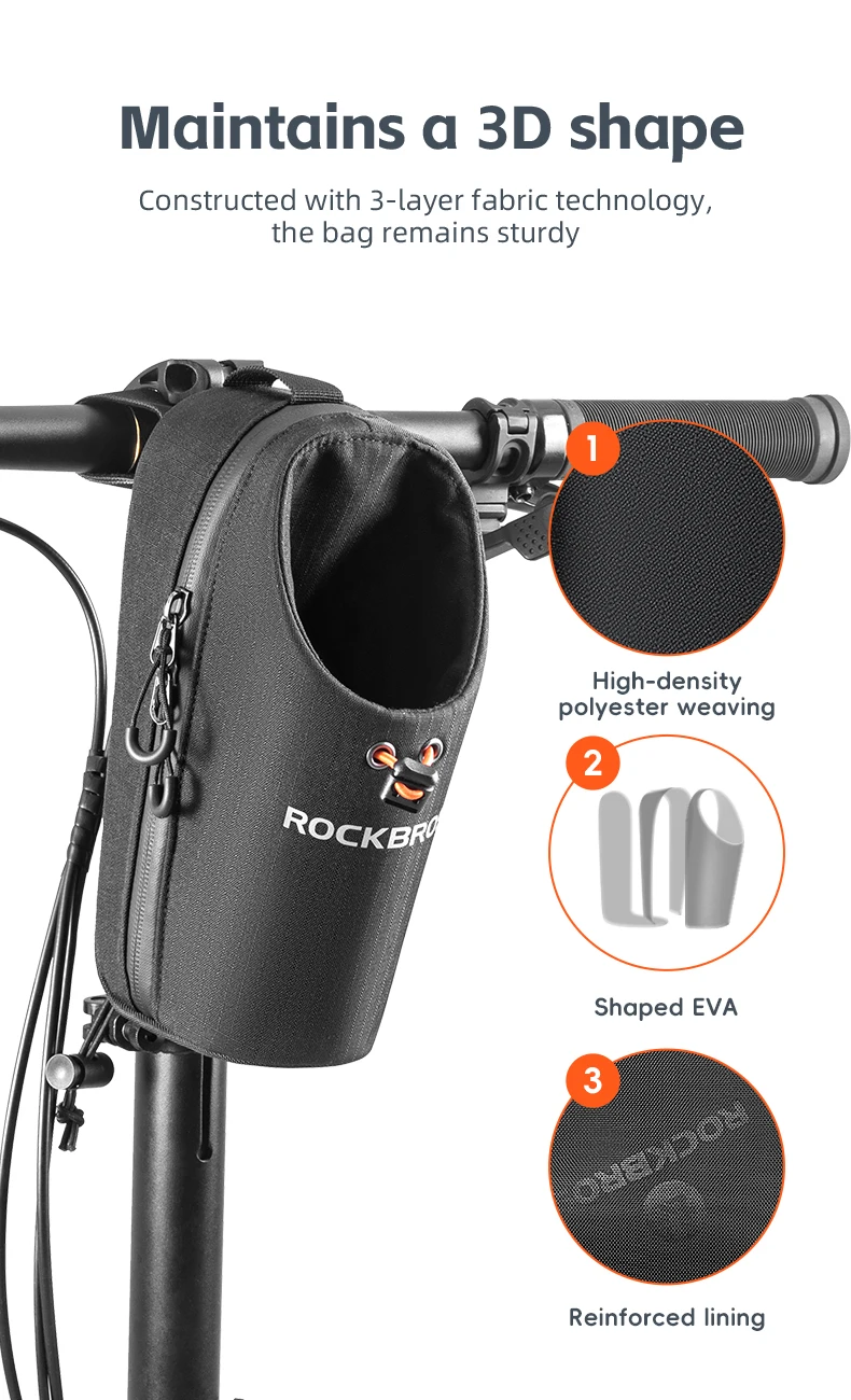 ROCKBROS Fahrrad-Fronttasche, 1,5 l, Wasserflaschentasche, zusammenklappbar, Fahrrad-Lenkertasche, MTB, Straßenreiten, verstellbar, großkalibrige Fahrradtasche – Detail 11