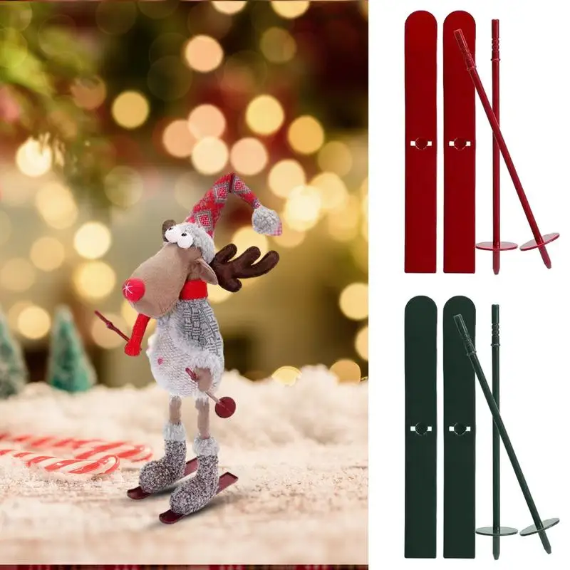 Miniature Snow Skis 2X Snowboard Decorations Ski Poles Christmas Desktop Ornaments Christmas Gnome