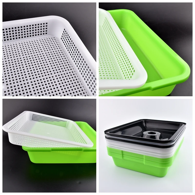 Sprout Dish Growing Pot Food PP Vegetable Hydroponic Planter Seed Sprouter Tray With Cover Home Plants Germination Nursery Tray