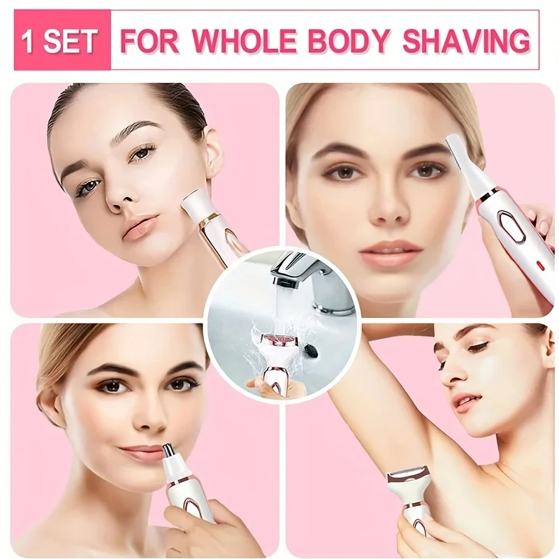 4 In 1 Electric Lady Shaver Body Hair Removal Epilator Painless Cordless Trimmer Razor Gifts For Women