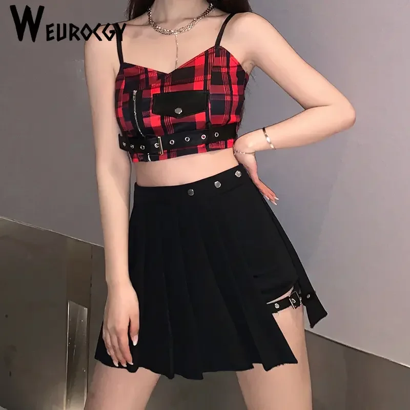 

Женский летний комплект из юбки и шортов, черная плиссированная мини-юбка в готическом стиле