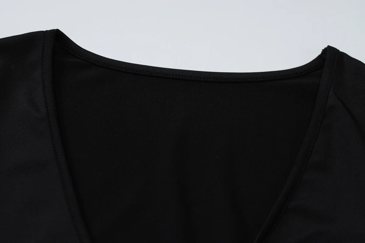 Hollow Out Slim Sexy Maxi Dress For Women V-Neck High Waist Fashion Patchwork Autumn Party Dress Female Black Dress