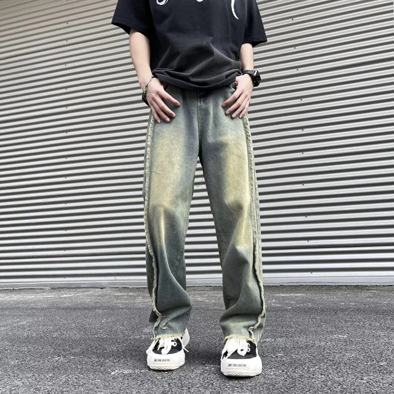 OIMG New Fashion Old Y2K Streetwear Stacked Baggy Ripped Jeans Pants Men Clothing Straight Denim Trousers