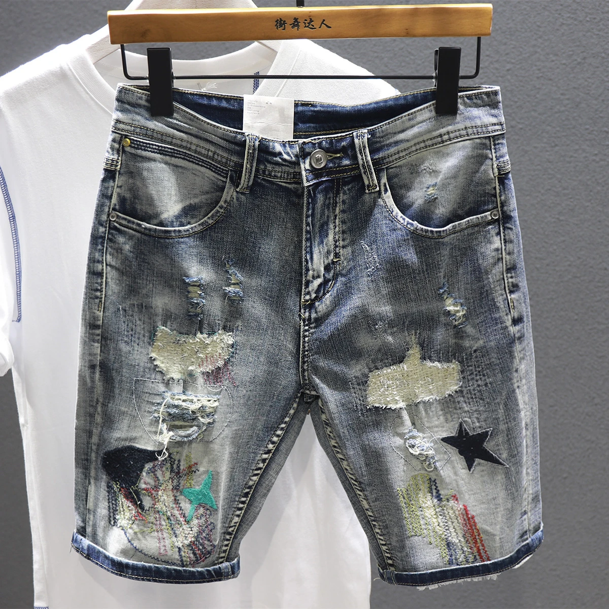 jeans pant Fashion 2022 Embroidery Hole Denim Shorts Male Korean Short Pants Student Retro Nostalgic Casual Breeches Ripped Hole Shorts slim jeans