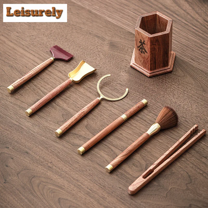 Chinese Rosewood Tea Ceremony Six Gentlemen Boutique Tea Pen Tea Knife Spoon Tube Make Tool Sets Tea Tool Set Teaware Utensils