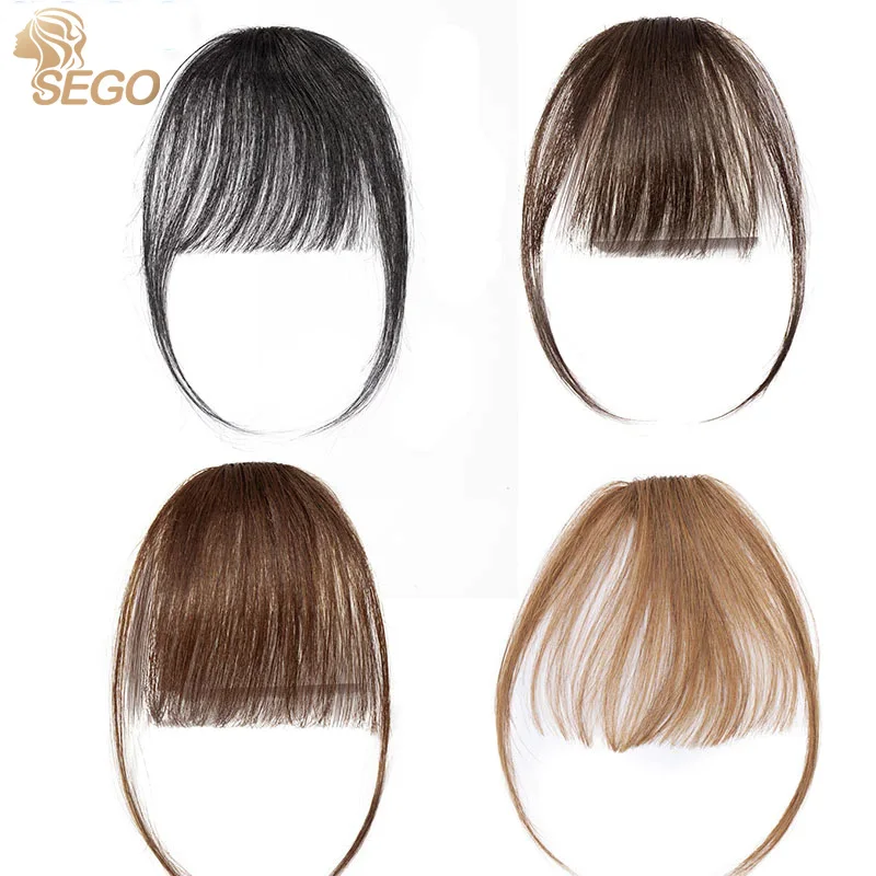 SEGO Small Short 3D Air Hair Bangs with Temples Human Hair Remy Clip in Hair Extensions Natural Fringe Hairpiece for Women 3d air synthetic hair bangs with top clip in hair extension natural fringe hairpiece for women high temperature fiber
