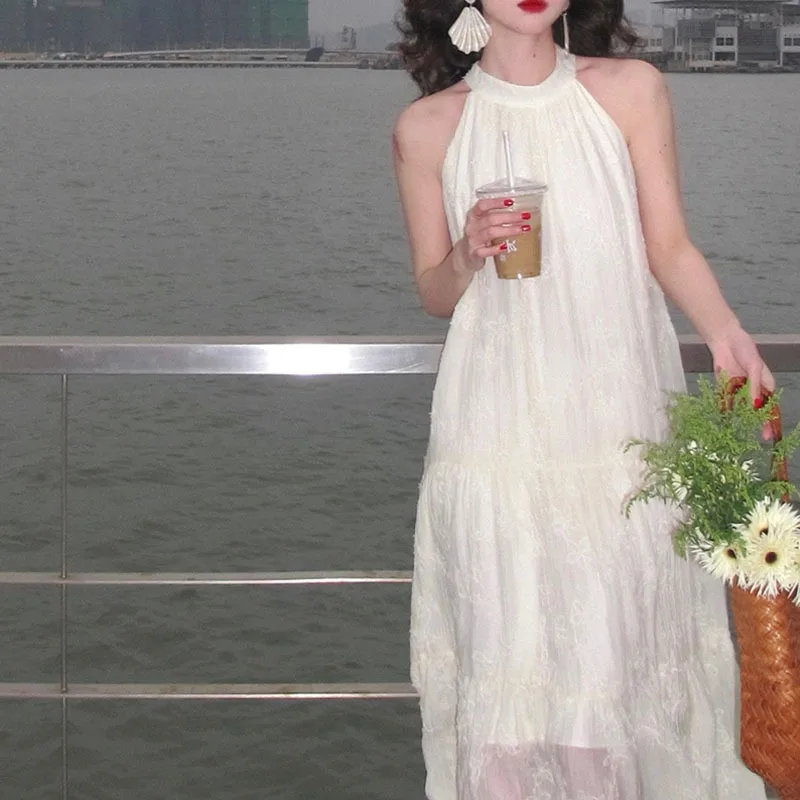 

Женское винтажное платье на бретельках, длинное платье во французском стиле без рукавов, с вышивкой и кружевом, весна-лето 2023