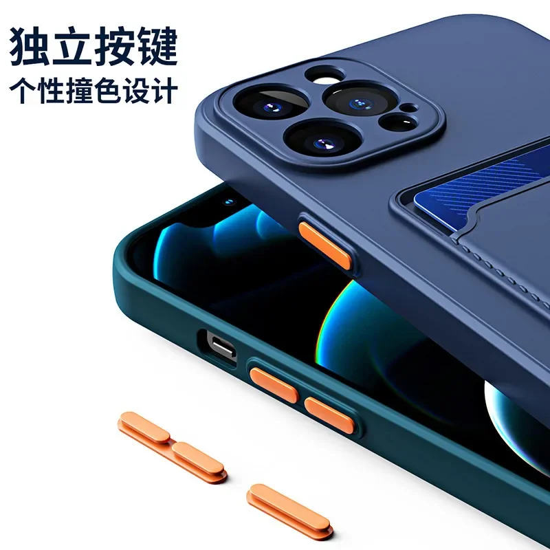 Candy Color Matte Silicone Wallet Case with Ring Holder - Card Slot & Soft Bumper Cover