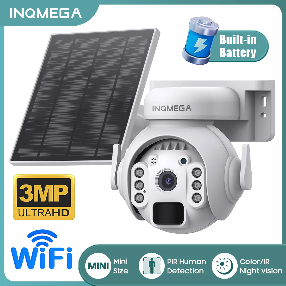 INQMEGA 4G LTE Solar Security Camera 3MP Night Vision Dual-Lens Outdoor WiFi Solar Battery Camera PIR Human Detection PTZ Camera