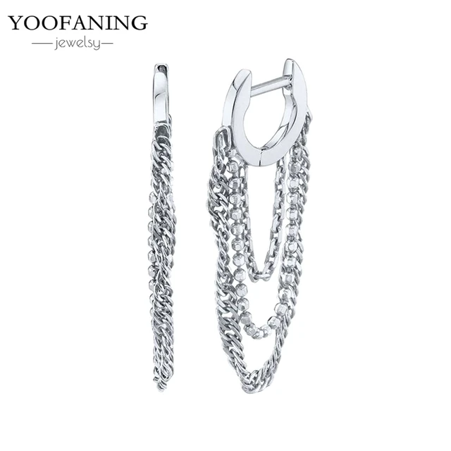YUXINTOME 1 PC 925 en argent Sterling aiguille d'oreille coloré Zircon chaîne gland boucles d'oreilles pour les femmes deux trous boucle d'oreille bijoux A45