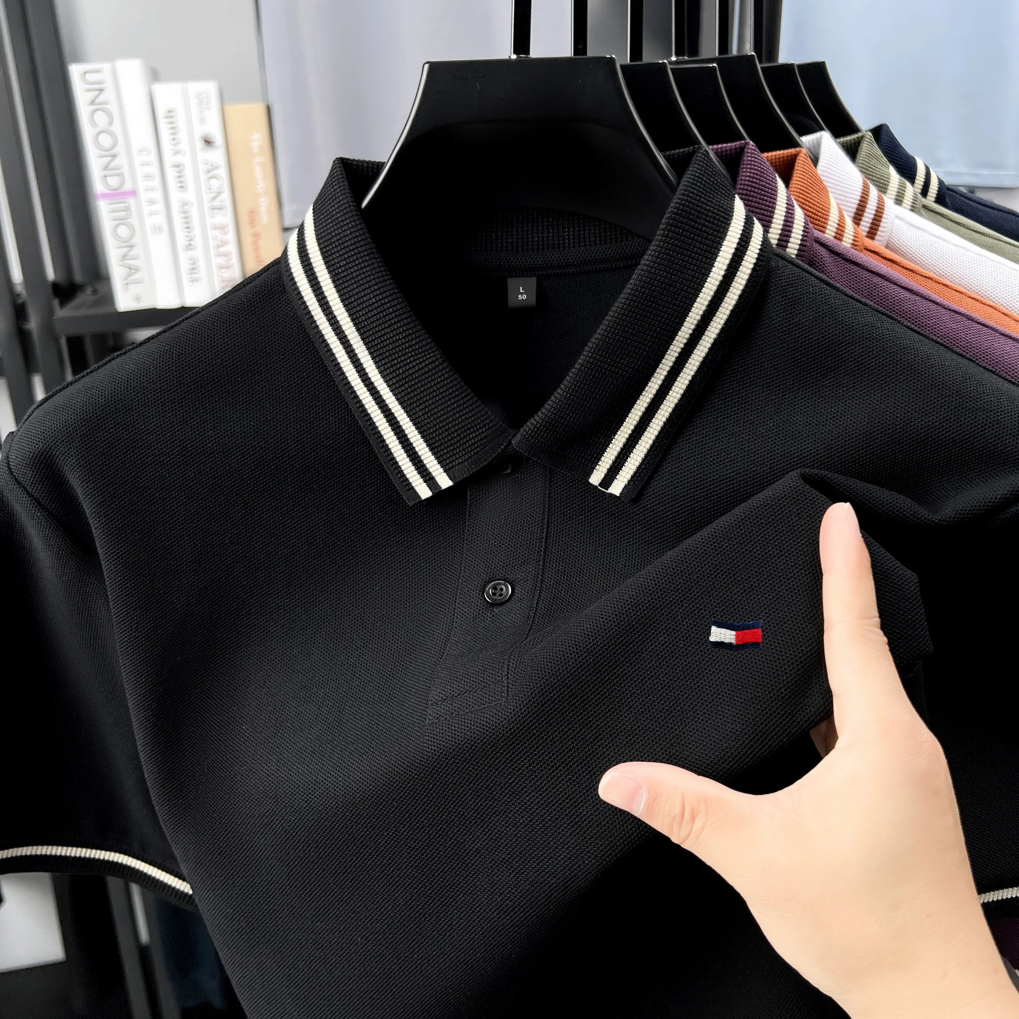 100% pure cotton summer men's original custom embroidered short sleeve fashion striped collar polo shirt breathable T-shirt top 15 S610996db613149999c3a74ec085cef829