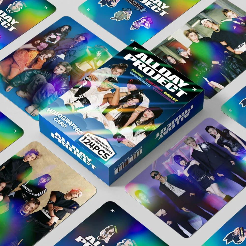 124Pcs 한국어 Allday 프로젝트 홀로그램 포토 카드 세트-Annie Tarzzan Bailey LOMO Collectible Cards 스티커 선물