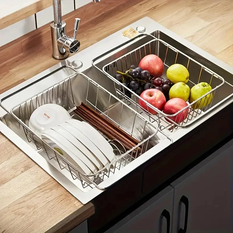 1pc Retractable Sink Drain Rack Sink Dish Drain Rack Expandable  Adjustable Vegetable Fruit Washing Basket Kitchen Accessories 4