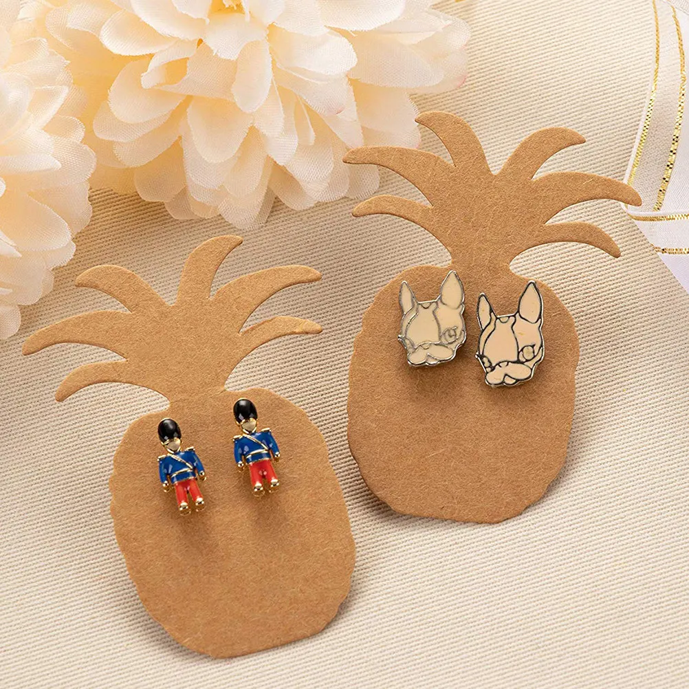 100Pcs 크래프트 종이 귀걸이 태그 파인애플 모양 빈 귀걸이 디스플레이 카드 홀더 쥬얼리 디스플레이 액세서리 주최자