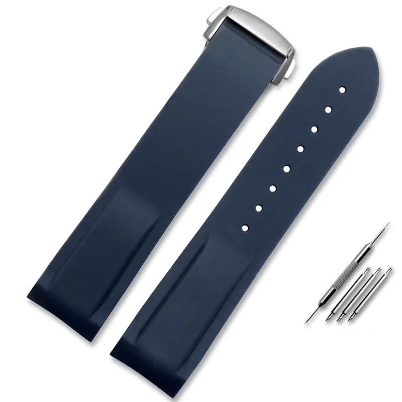 Premium Curved End Rubber Silicone Watch Strap in Blue, Black, and Orange (20mm, 22mm)