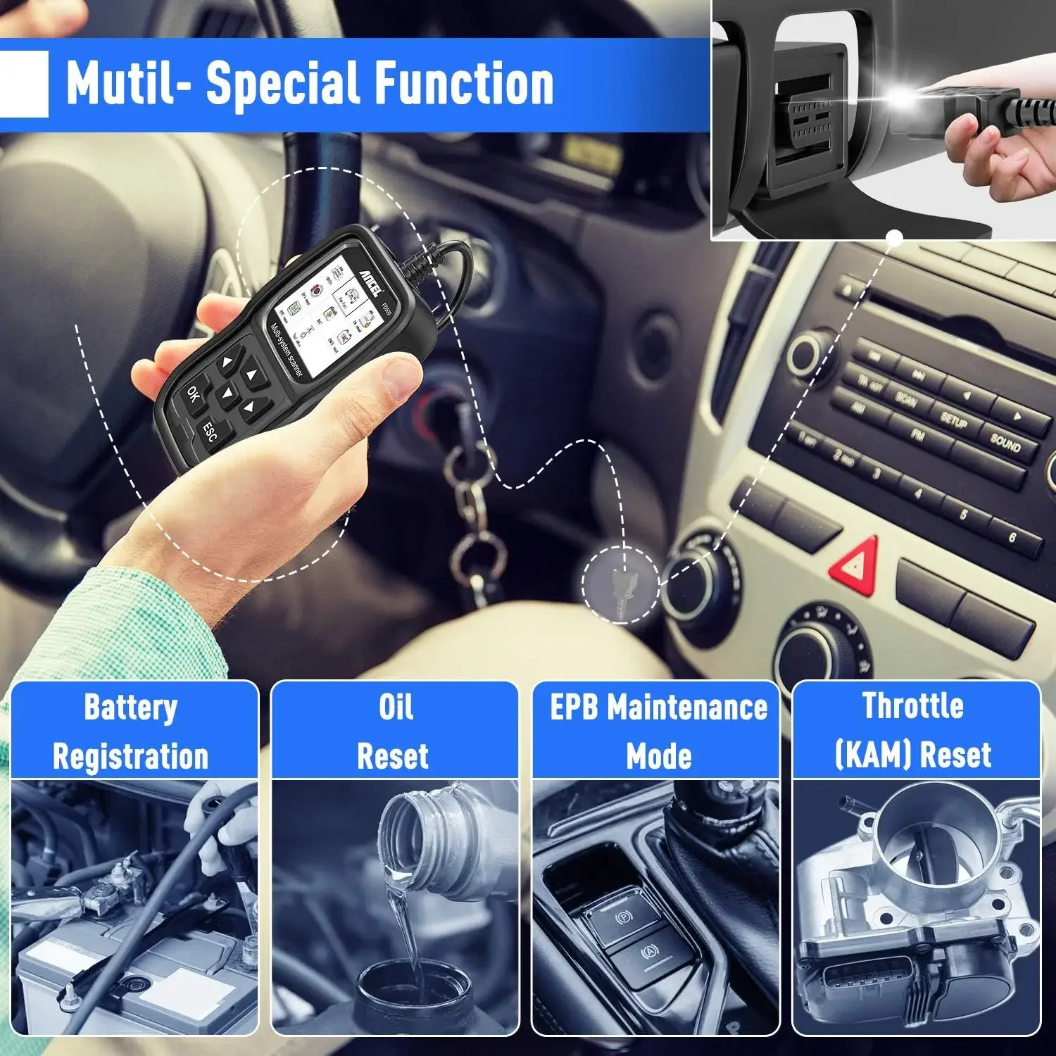 ANCEL FD500 OBD2 Scanner for Ford Lincoln Mercury All Systems Code Reader with Engine ABS SRS Transmission 4WD Diagnostics Scan 4