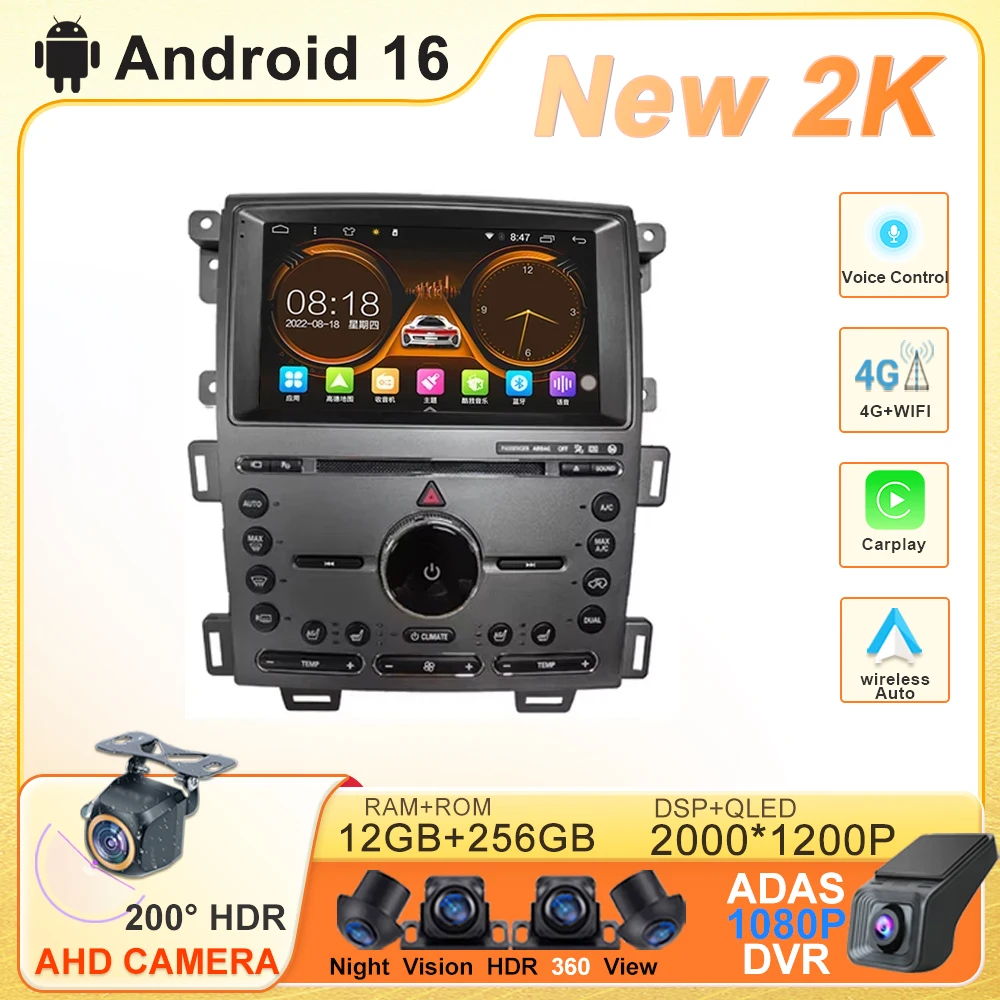 Autoradio GPS Android 16 per Ford Edge 2011 2012 2014 2015, Stereo Multimediale, Lettore DVD, Navigatore, Dash Cam, Schermo BT 5G