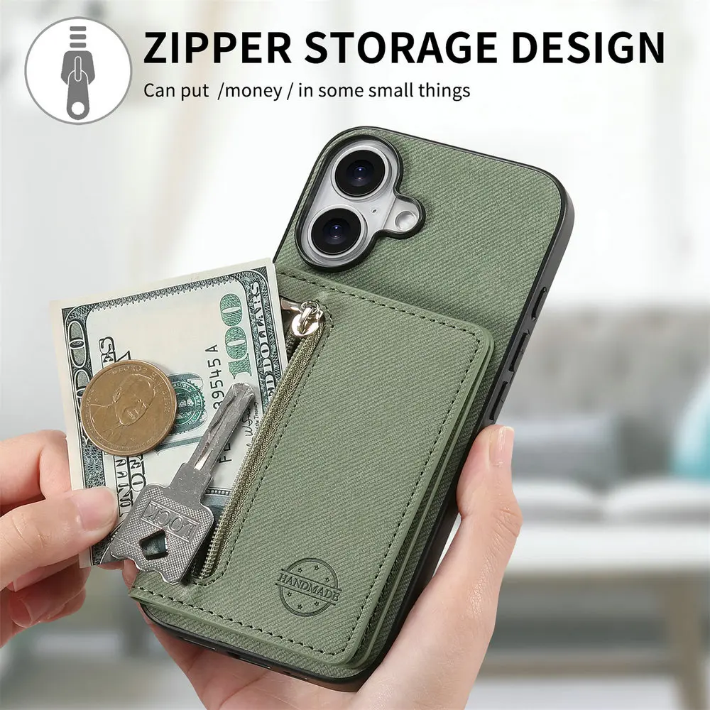 5G RFID Leather Card Case with Zipper Cover and Bumper Shell