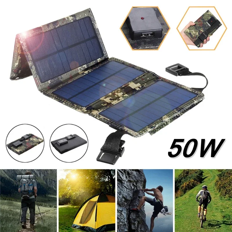 

Комплект складной солнечной панели 50 Вт, 5 В, USB-зарядка Sunpower, водонепроницаемая солнечная панель для отдыха на открытом воздухе, походов, походов