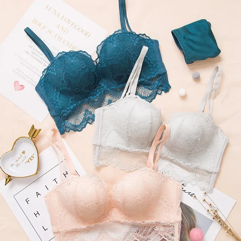 

Comfortable Gathering Sexy Underwear for Ladie Seamless Intimates Without Steel Bracket Bra Push Up Massage Romantic Lingeries
