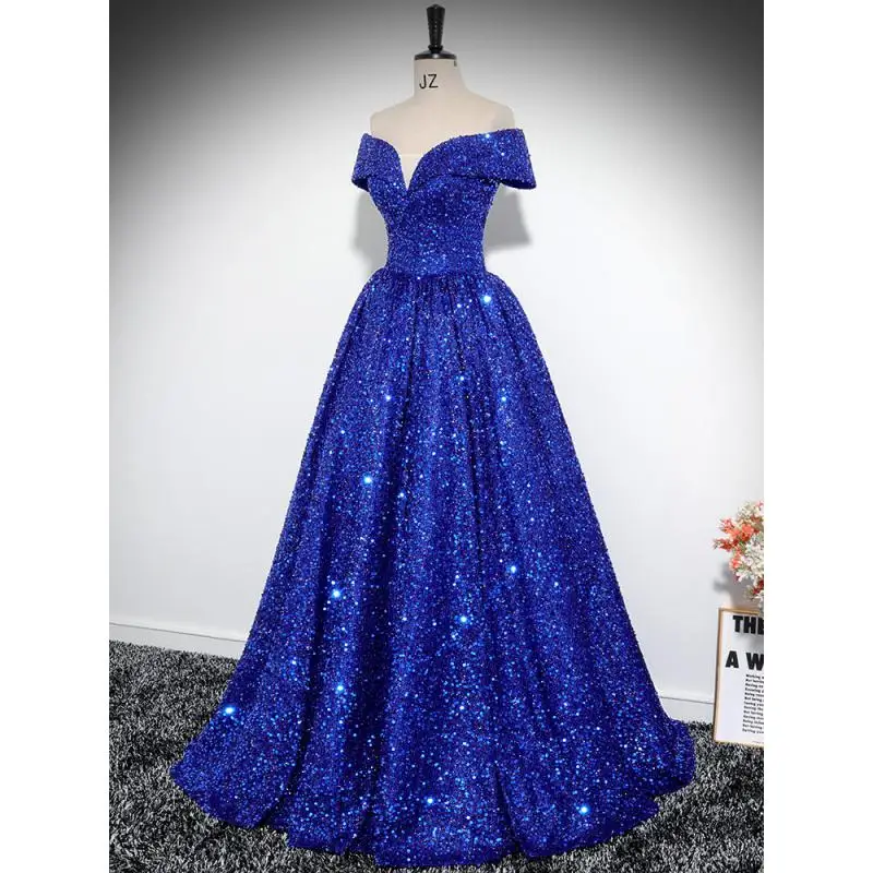 Boat Neck Off-shoulder Quinceanera Dresses Vestidos De 15 Anos Sparkly Sequined Formal Princess Birthday Party Gowns