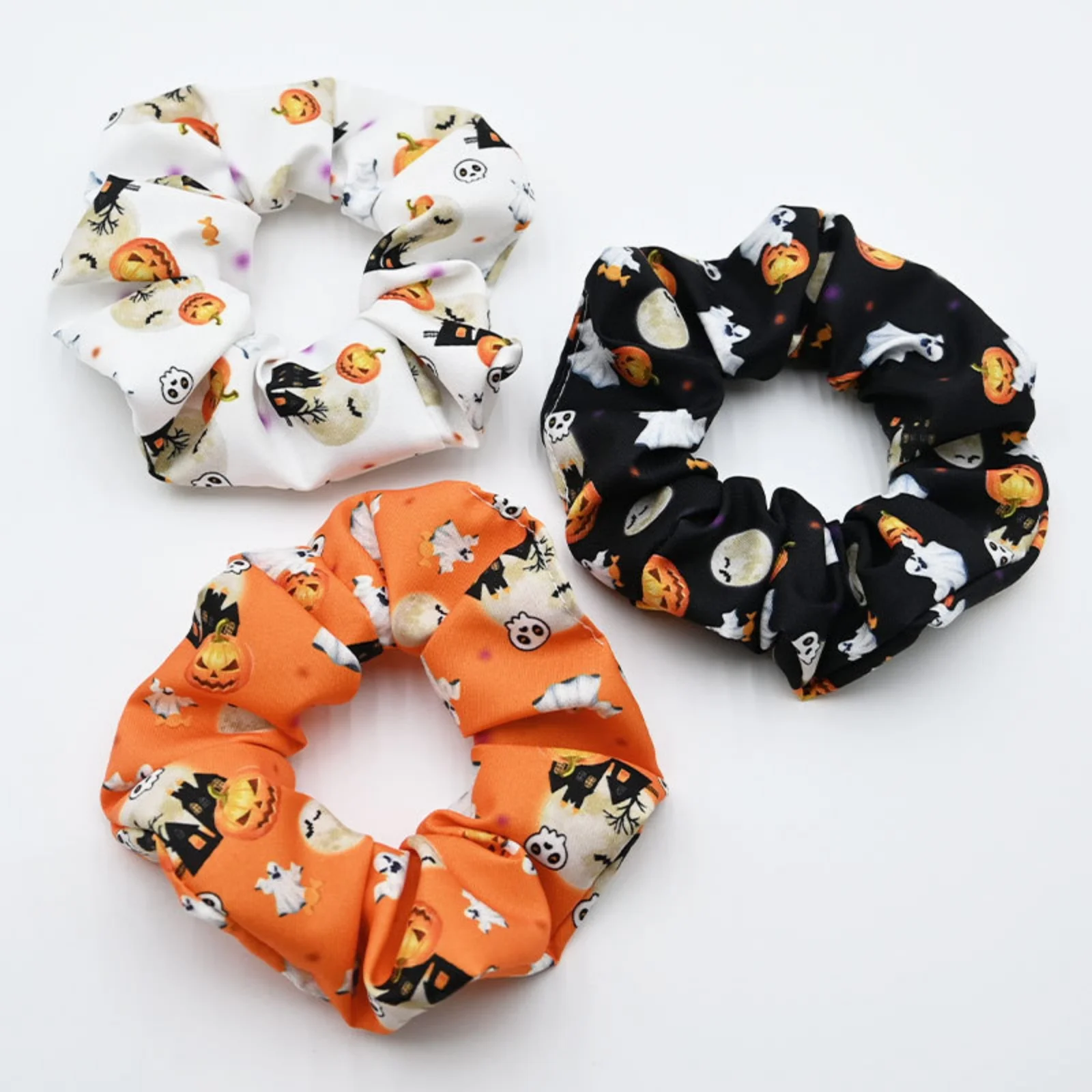 1/3PCS Halloween - Themed Scrunchies Set, 3 Pcs with Pumpkin & Ghost Prints, Cute Hair Accessories for Festive Looks