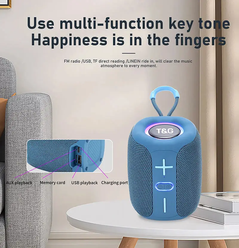TG658 휴대용 블루투스 무선 스피커, TWS 1200mAh 방수 미니 베이스 칼럼, AUX TF BT 시끄러운 스피커, LED 조명 포함