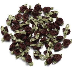 Set of 50 Mini Rose Artificial Flower Heads - Polyester Roses for DIY Wedding Decor and Craft Accessories (Deep brown)