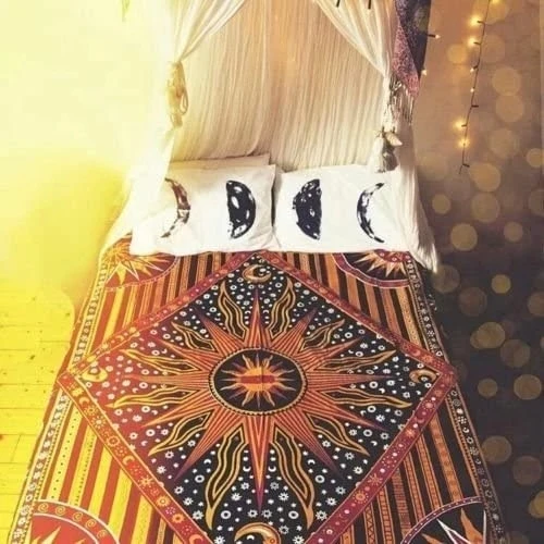 Hippie Mandala sun and moon man-made poster tapestry wall hanging-India gold burning sun star psychedelic pop mysterious beach tapestry decorations