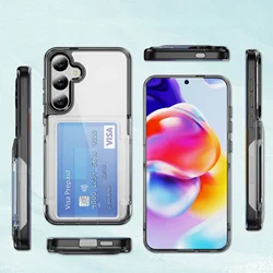 Premium Wallet Protective Phone Case with Credit Card Holder - Shockproof & Transparent Cover - Galaxy S25 Plus (Black)