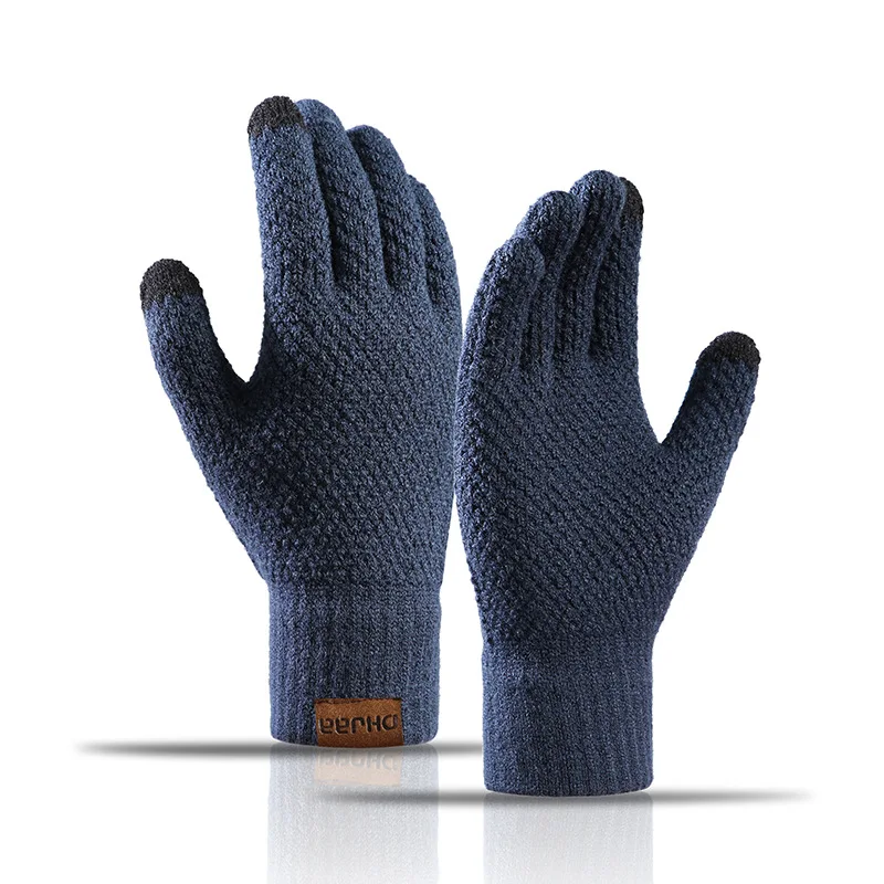 Knitted Men's Gloves Winter Spring Warm Business Fleece Pineapple Grain Office Thick Wool Touch Screen Male Elastic Gloves