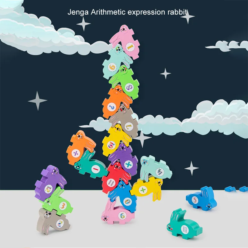 

New Children Montessori Educational Toy Funny Rabbit Building Block Wooden Toys Balancing Stacked Family Game Gift for Kids