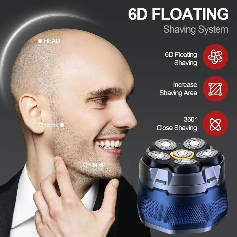 6D Electric Head Shaver for Bald Men, Upgraded Magnetic Shaving Head, USB Rechargeable LED Display, Rotary Shaver Grooming Kit 4