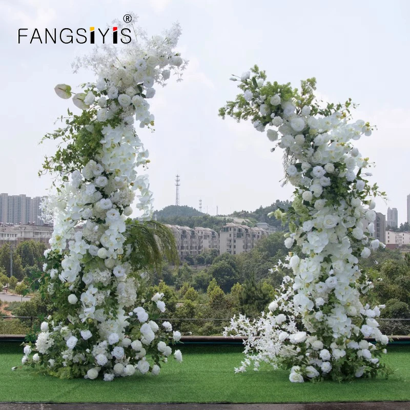 

New Moon Shape Horn Arch With White Flower Runner Wedding Backdrop Arrangement Marriage Event Party Stage Prop Floral decoration