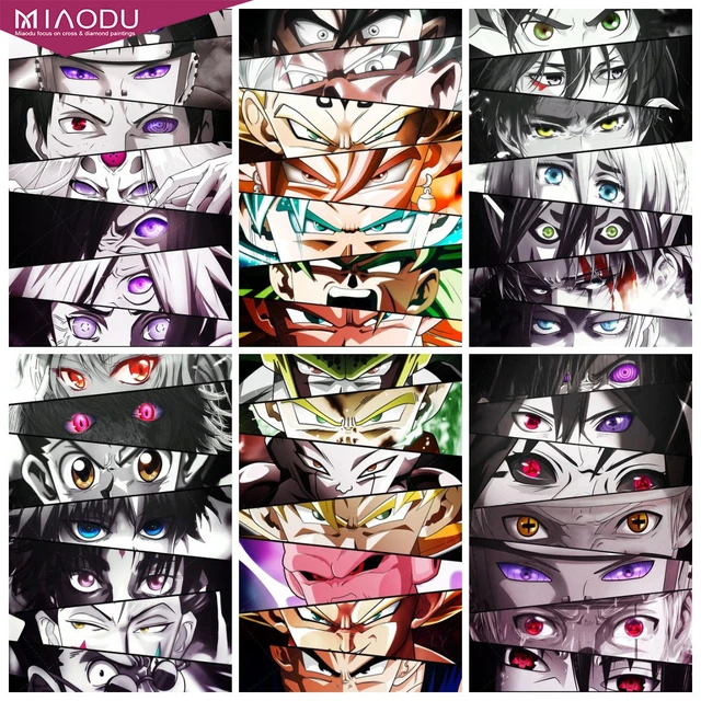 Personagens de anime japonês olhos pintura diamante diy 5d broca