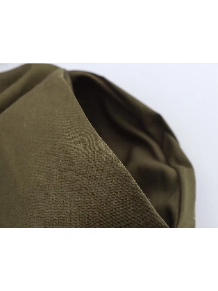 TFMLN 2025 New Women Pleated V Neck Midi Dress Elegant Short Raglan Sleeves Lace Up Slimming Dress Women Fashion Button Outfit