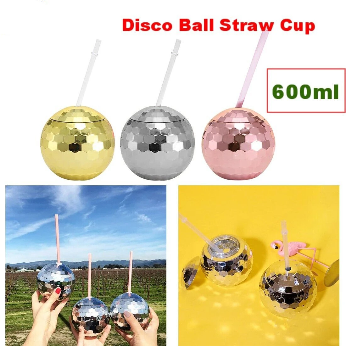 Disco Flash Ball Cocktail Cup Disco Ball Cup Straw Disco Ball