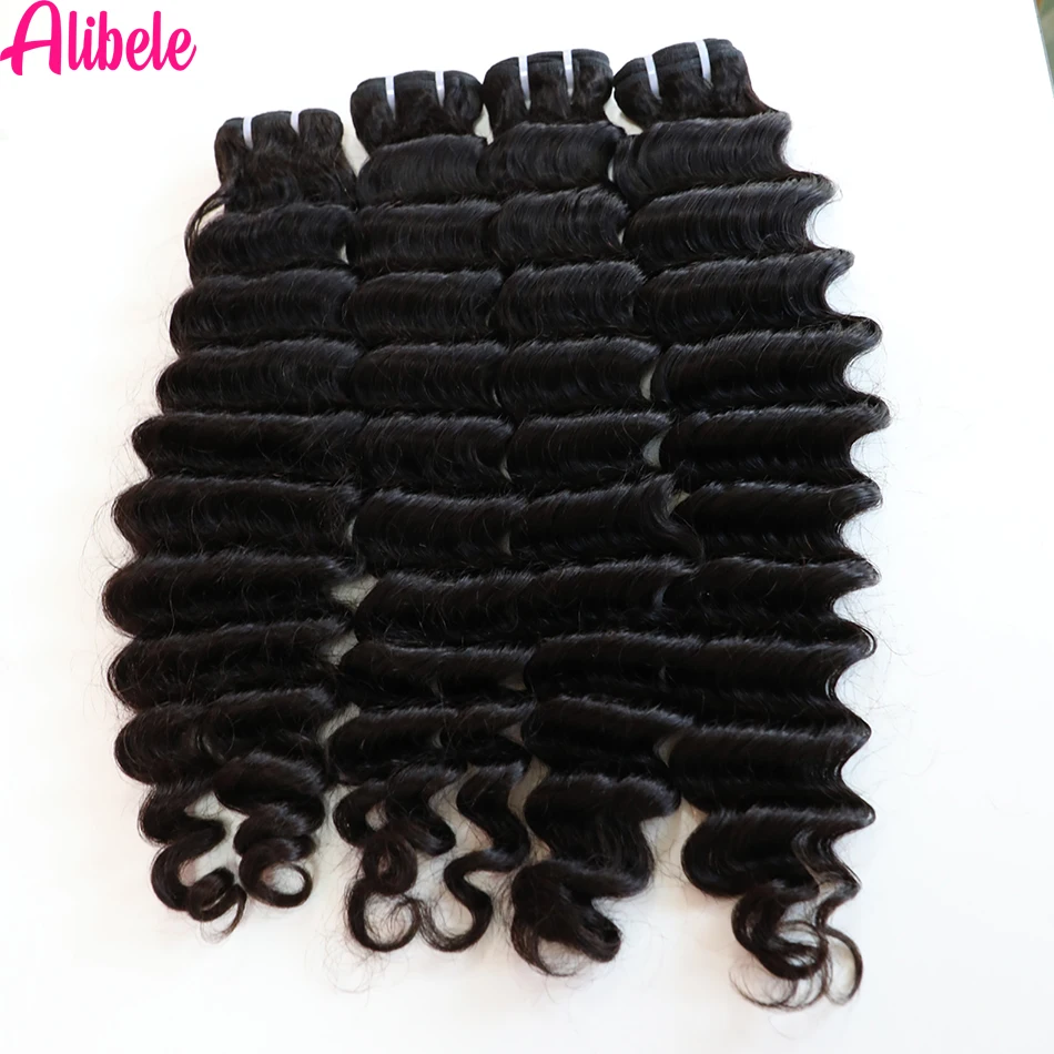 Human Hair Weave Bundles Alibele 12A Grade Loose Deep Wave Bundles Human Hair Deals Malaysia Virgin Hair Loose Curly Weave Bundles Natural Black Color