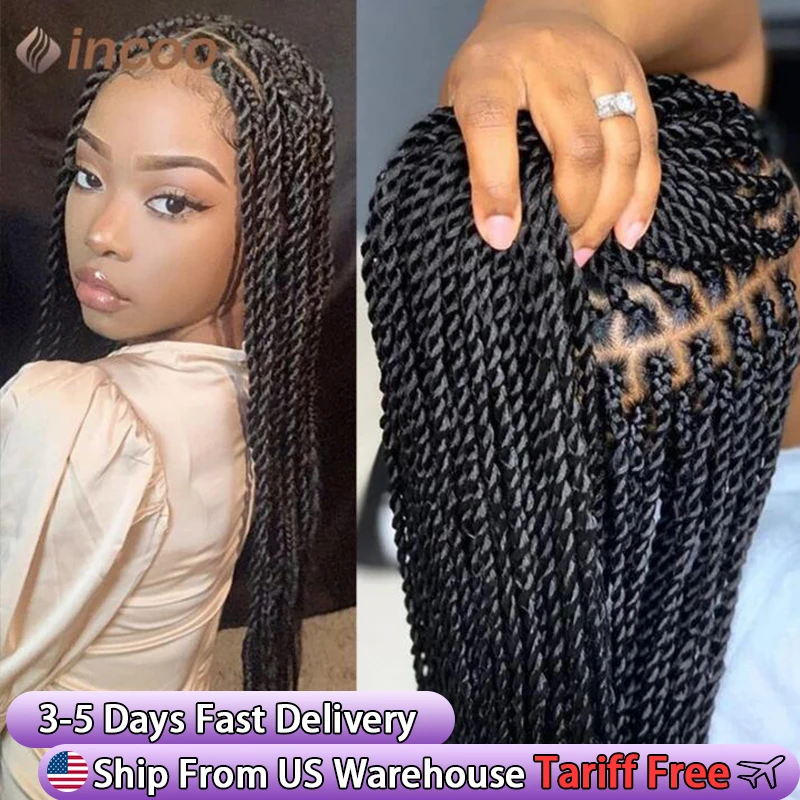 Full Lace Frontal Wigs Synthetic Twist Braided Wigs For Black Women Box Braided Lace Front Wig Faux Locs Wig Goddess Braids Wigs